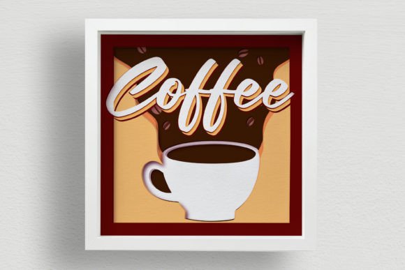 3D Coffee Shadow Box SVG for Laser Cutting Wall Decor