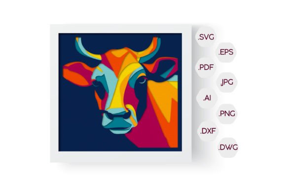 3D Colorful Cow Shadow Box SVG for Laser Cutting