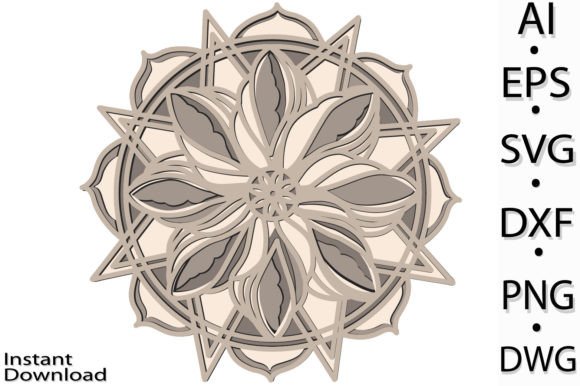 3D Layered Flower Mandala for Laser Cutting Wall Decor