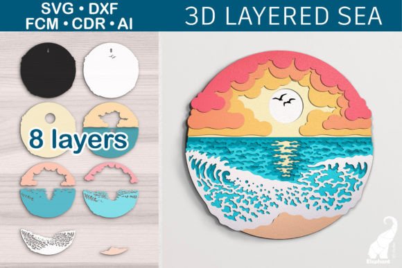 3D Layered Sea Waves SVG for Laser Cutting Wall Decor