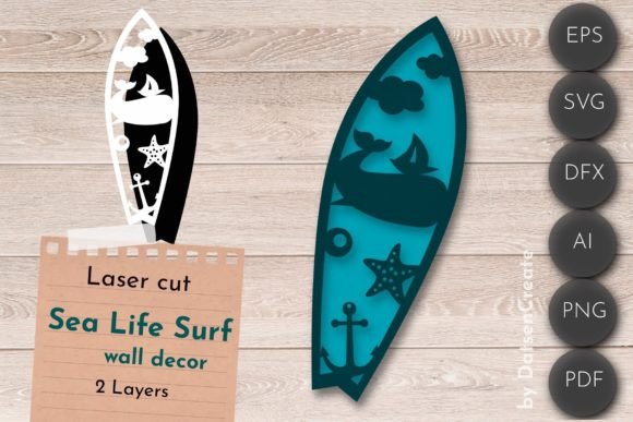 3D Layered SVG Surf Whale: Laser Cutting Wall Decor