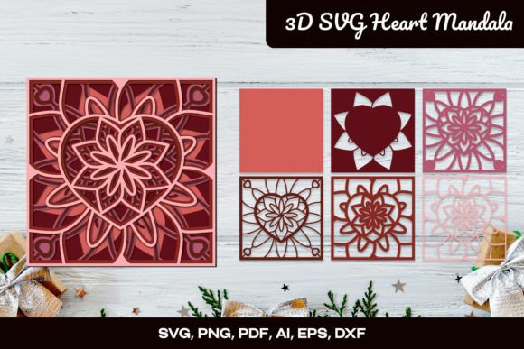 3D SVG Heart Mandala for Laser Cutting Wall Decor