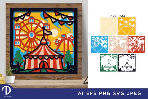 Amusement Park 3D Shadow Box SVG for Laser Cutting Wall Decor