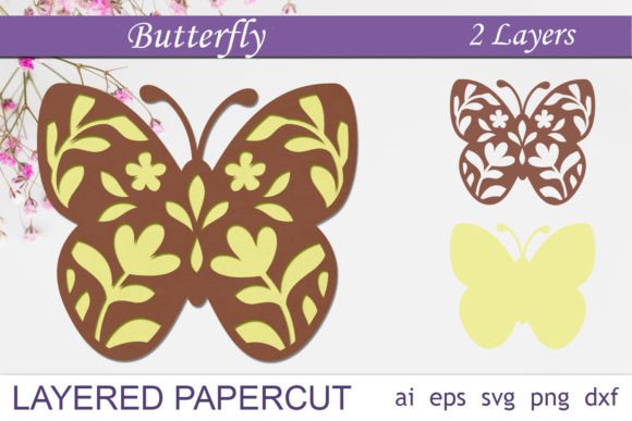 Butterfly and Flowers Layered Papercut for Laser Cutting Wall Decor