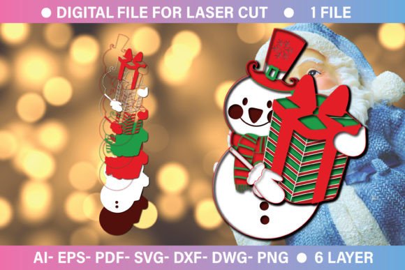 Christmas Paper Cut 3d SVG File Snowman Graphics