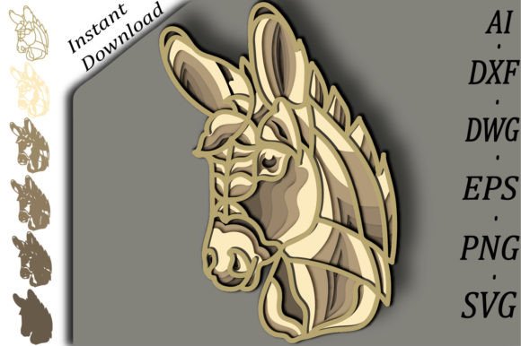 Cute Donkey Multilayer Svg for Laser Cutting Wall Decor