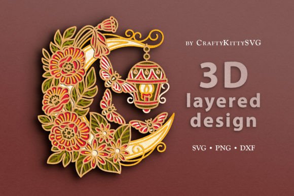 Floral Moon 3D Layered SVG for Laser Cutting Wall Decor