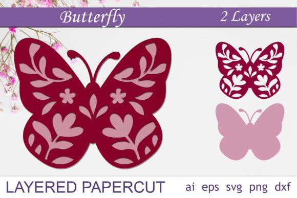 Flower Butterfly Layered Paper Cut Svg for Laser Cutting Wall Decor