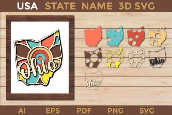 Ohio USA State 3d SVG Paper Cut for Laser Cutting Wall Decor