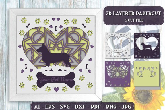 Pet Dog 3D Papercut Corgi for Laser Cutting Wall Decor