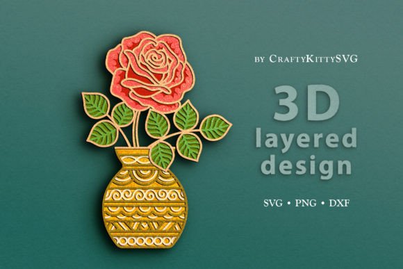 Red Rose 3D SVG for Laser Cutting Wall Decor