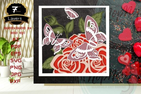 Rose and Butterflies 3D SVG for Laser Cutting
