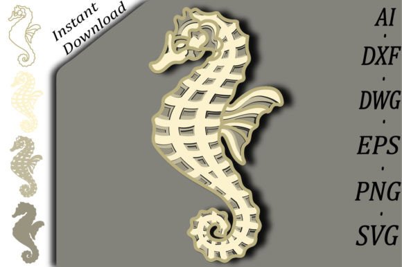 Sea Horse 3D Layered SVG for Laser Cutting Wall Decor