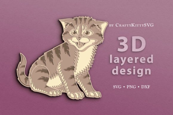 Tabby Kitten 3D SVG for Laser Cutting Wall Decor