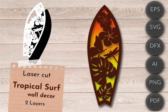Tropical Surf Wall Art for Laser Cutting